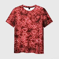 Мужская футболка Неоновые сердечки красные