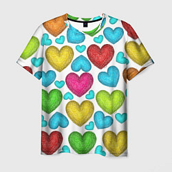 Мужская футболка Сердца нарисованные цветными карандашами