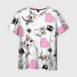 Мужская футболка Влюблённый котик аниме и сердечки
