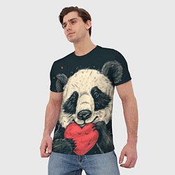 Футболка мужская Влюбленная панда обнимает сердечко, цвет: 3D-принт — фото 2