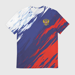 Футболка мужская Россия Sport брызги красок триколор, цвет: 3D-принт