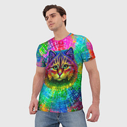 Футболка мужская Цветной кот, цвет: 3D-принт — фото 2