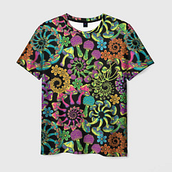 Мужская футболка Магические красочные грибы с ромашками