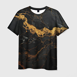 Мужская футболка Золотистые волны на черной материи