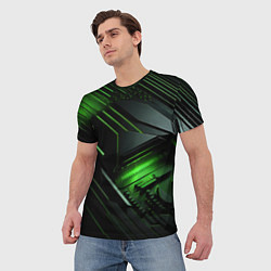 Футболка мужская Металл и зеленый яркий неоновый свет, цвет: 3D-принт — фото 2