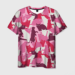 Мужская футболка Розовый кошачий камуфляж