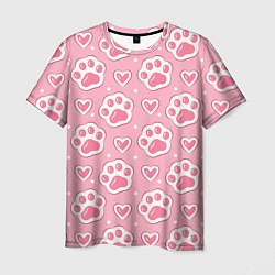 Мужская футболка Кошачьи лапки и сердечки