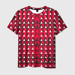 Мужская футболка Белые треугольники на красном фоне