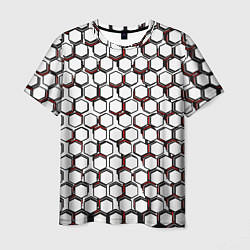 Мужская футболка Киберпанк узор из шестиугольников красный