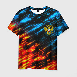Мужская футболка Герб России огненный стиль