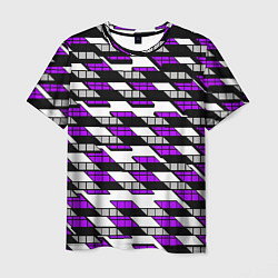 Мужская футболка Фиолетовые треугольники и квадраты на белом фоне