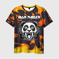 Футболка мужская Iron Maiden рок панда и огонь, цвет: 3D-принт