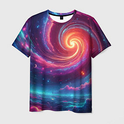 Мужская футболка Яркая неоновая галактика - нейросеть