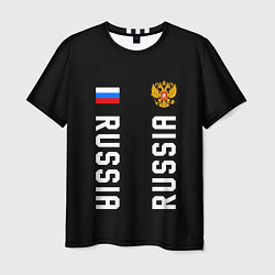 Мужская футболка Россия три полоски на черном фоне