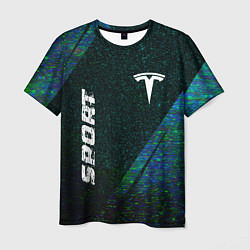 Мужская футболка Tesla sport glitch blue