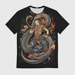 Футболка мужская Боец Муай-тай и огромный дракон, цвет: 3D-принт