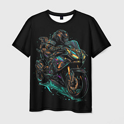 Футболка мужская Темный мотоцикл на черном фоне, цвет: 3D-принт