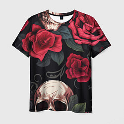 Мужская футболка Черепа с красными розами
