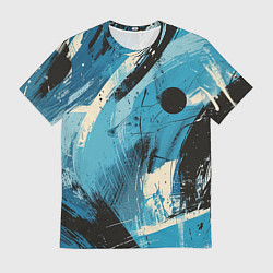 Футболка мужская Синие белые черные мазки краски, цвет: 3D-принт