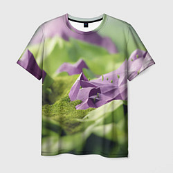 Мужская футболка Геометрический пейзаж фиолетовый и зеленый