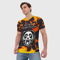 Футболка мужская Within Temptation рок панда и огонь, цвет: 3D-принт — фото 2