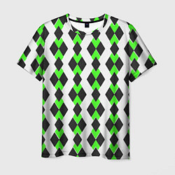 Футболка мужская Чёрные и зелёные ромбы на белом фоне, цвет: 3D-принт