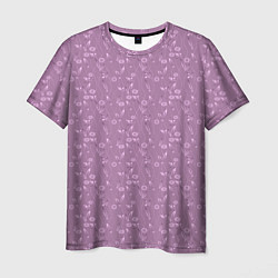 Мужская футболка Розовый сиреневый цветочный однотонный узор