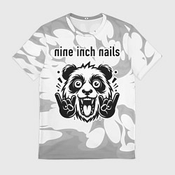 Мужская футболка Nine Inch Nails рок панда на светлом фоне