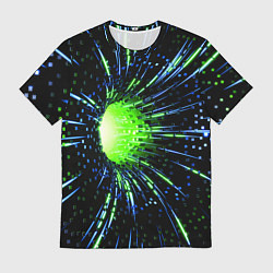 Мужская футболка Червоточина - хаотичные кубы с лучами и свечением