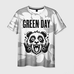 Футболка мужская Green Day рок панда на светлом фоне, цвет: 3D-принт