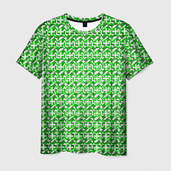 Мужская футболка Белые плюсики на зелёном фоне