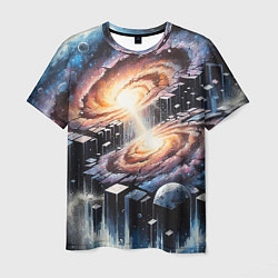Мужская футболка Слияние двух галактик - неоновое свечение
