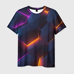 Мужская футболка Неоновая яркая геометрическая абстракция со светом