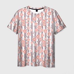 Мужская футболка Коралловые цветы на полосатом фоне