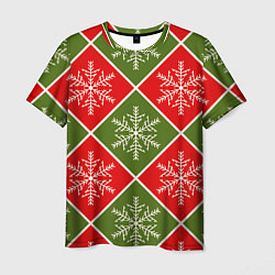 Мужская футболка Рождественский паттерн со снежинками в ромбах