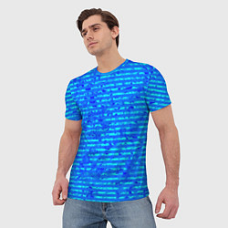 Футболка мужская Яркий голубой абстрактный полосатый, цвет: 3D-принт — фото 2