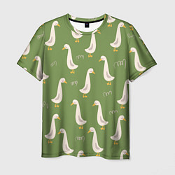 Мужская футболка Утки на зеленой травке - паттерн