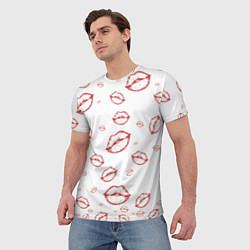 Футболка мужская Паттерн красные губы на белом - lips classic, цвет: 3D-принт — фото 2