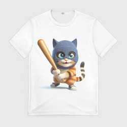 Мужская футболка Прикольный котёнок с бейсбольной битой и в балакла