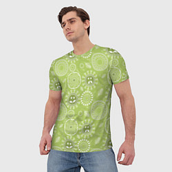 Футболка мужская Зеленый цветочный - паттерн смайлики, цвет: 3D-принт — фото 2
