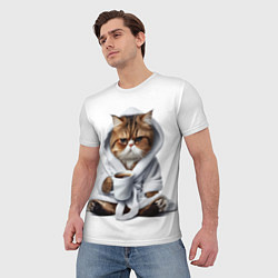 Футболка мужская Котик в халате и кофе, цвет: 3D-принт — фото 2