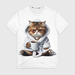 Футболка мужская Котик в халате и кофе, цвет: 3D-принт