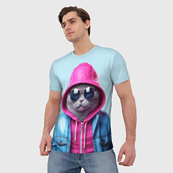 Футболка мужская Кот в капюшоне и очках, цвет: 3D-принт — фото 2