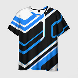 Футболка мужская Бело-синие линии на чёрном фоне, цвет: 3D-принт