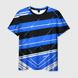 Футболка мужская Чёрно-белые полосы на синем фоне, цвет: 3D-принт