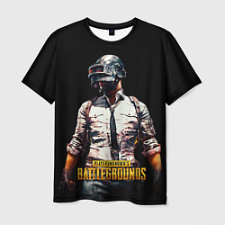 Мужская футболка PUBG игрок на закате черный фон