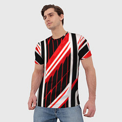 Футболка мужская Red and white lines on a black background, цвет: 3D-принт — фото 2