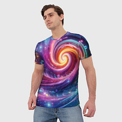 Футболка мужская Космическая галактическая спираль - неоновое свече, цвет: 3D-принт — фото 2