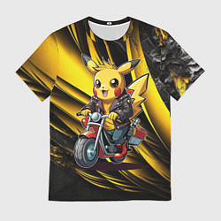 Мужская футболка Пикачу на красном мотоцикле