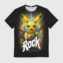 Мужская футболка Пикачу рокер с электрогитарой